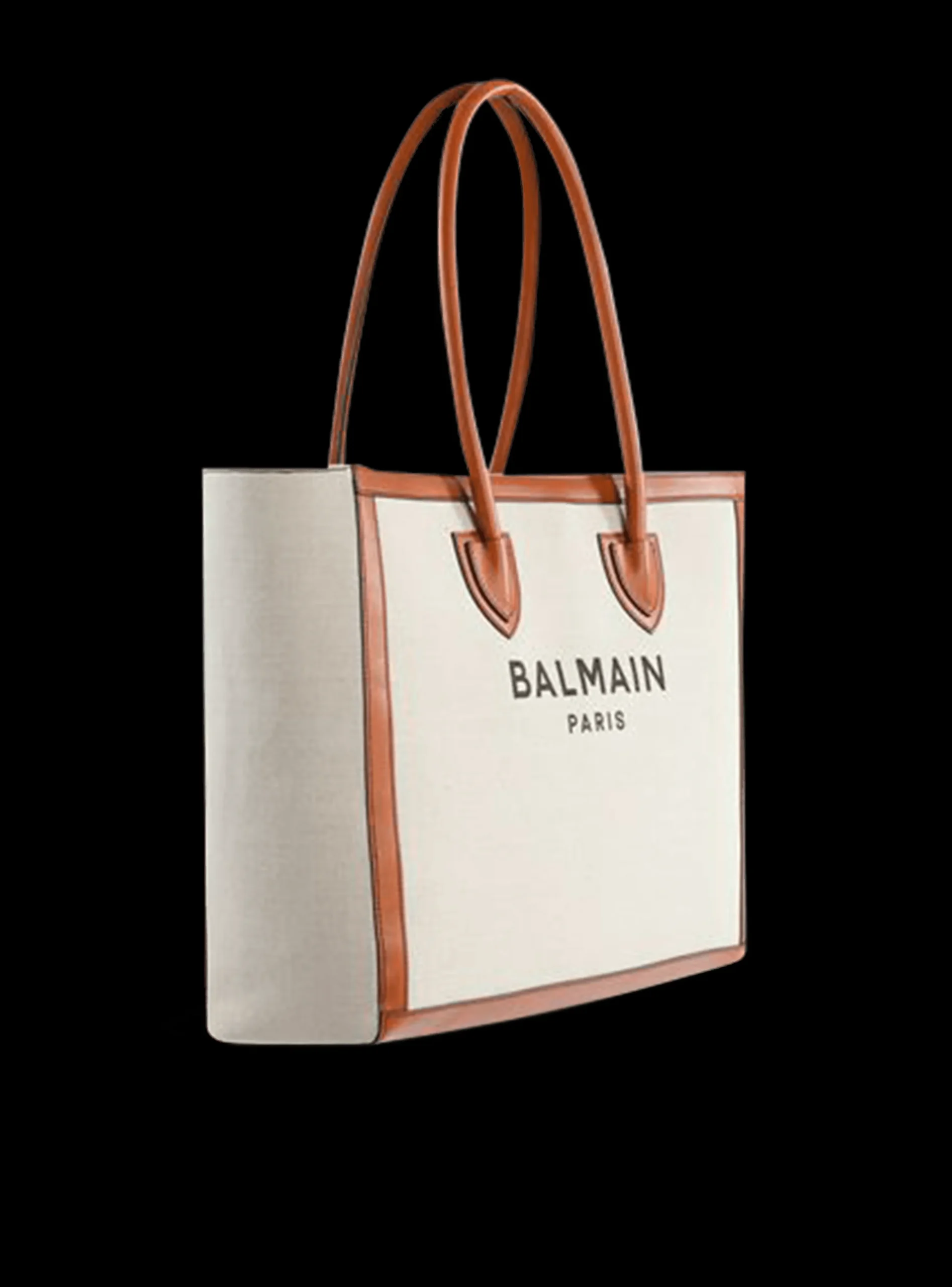 Women Balmain Ecru Canvas B-Army 42 Tote Bag With Brown Leather Panels