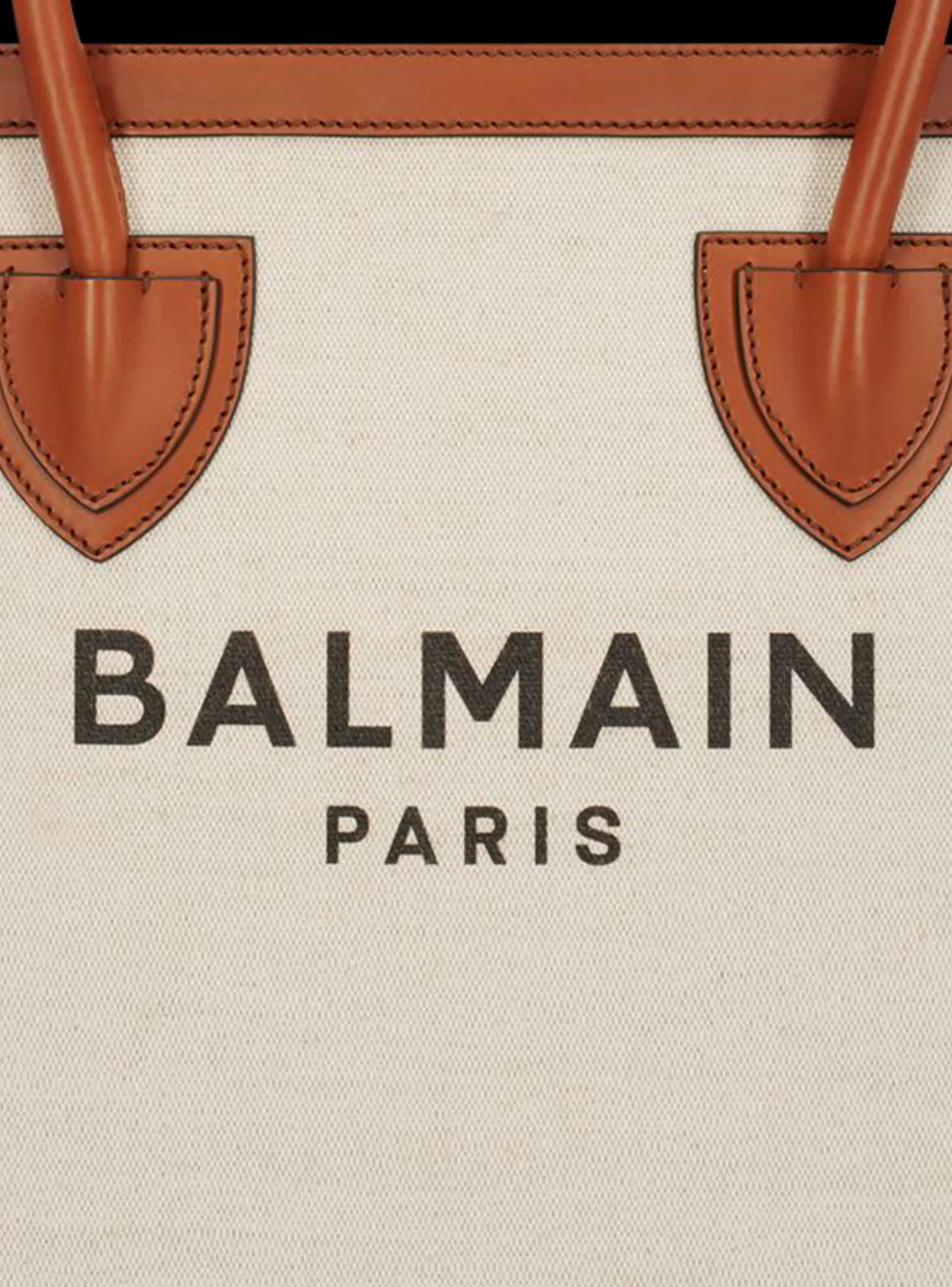 Women Balmain Ecru Canvas B-Army 42 Tote Bag With Brown Leather Panels
