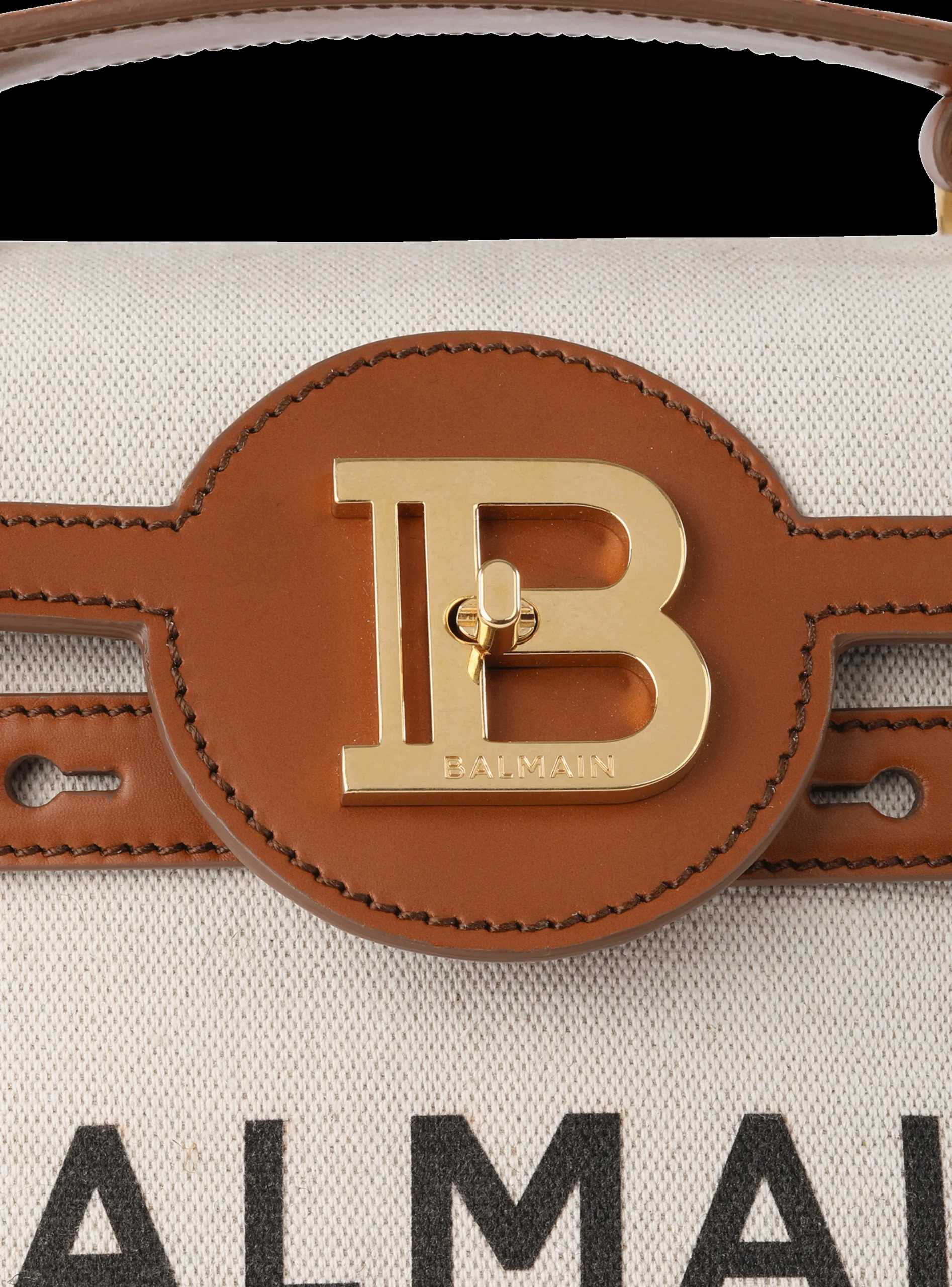 Women Balmain Ecru Canvas B-Buzz 23 Bag With Brown Leather Panels