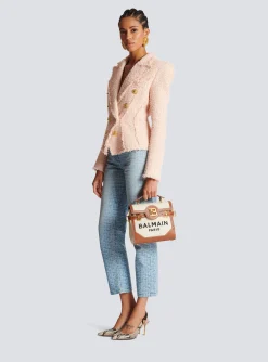 Women Balmain Ecru Canvas B-Buzz 23 Bag With Leather Panels