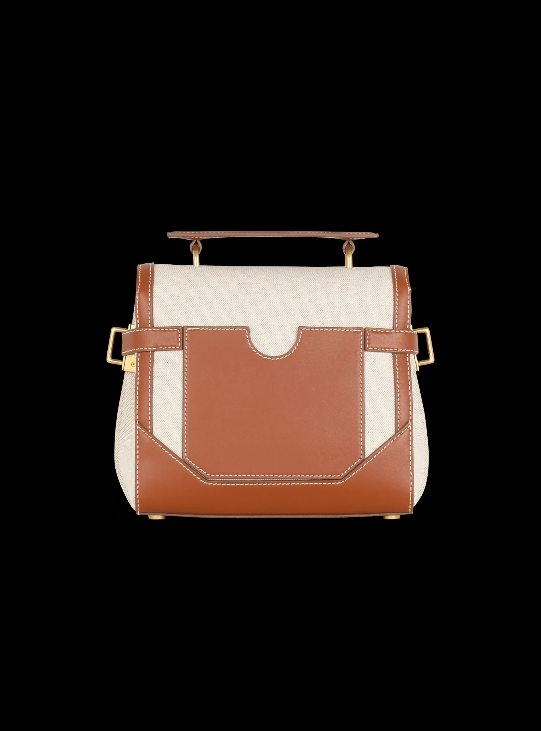 Women Balmain Ecru Canvas B-Buzz 23 Bag With Leather Panels