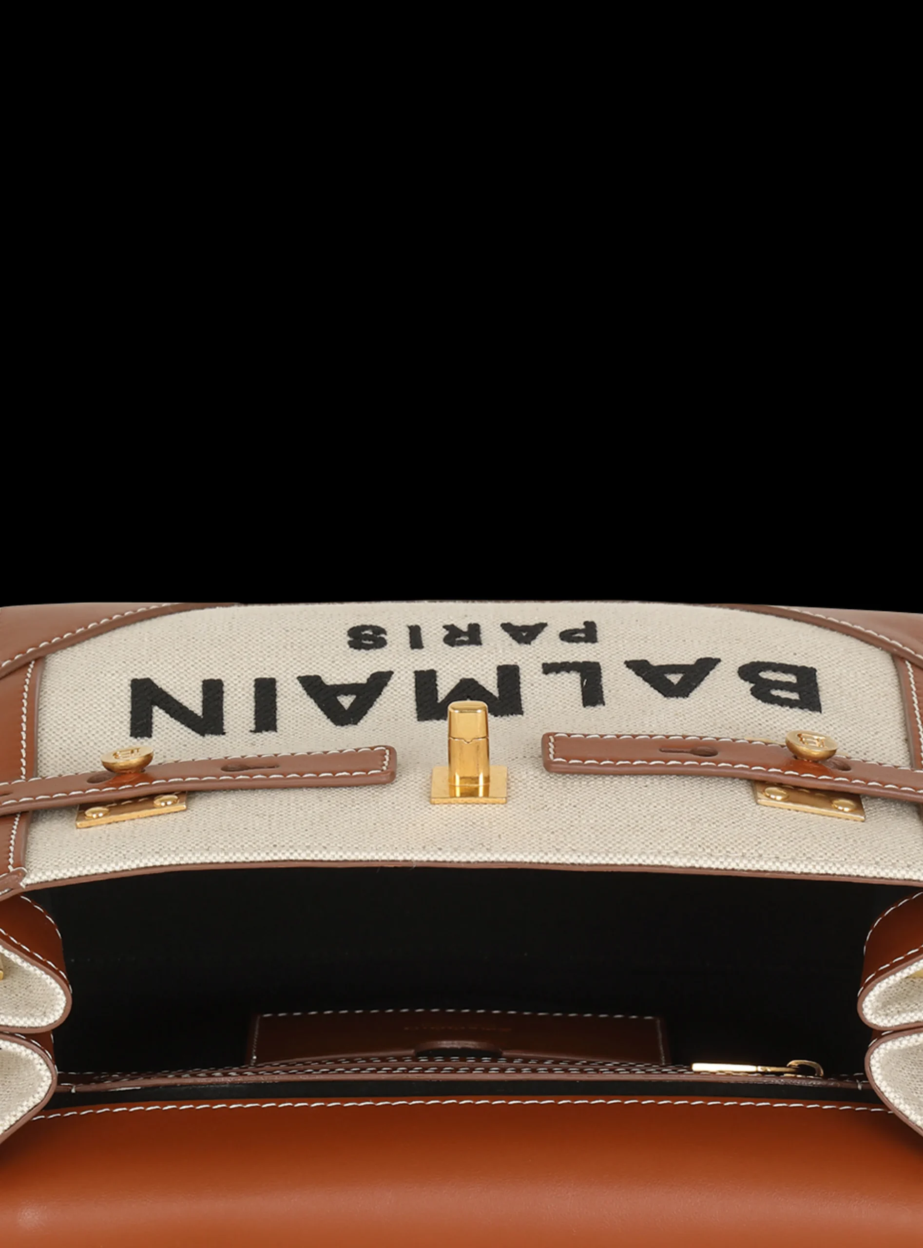 Women Balmain Ecru Canvas B-Buzz 23 Bag With Leather Panels