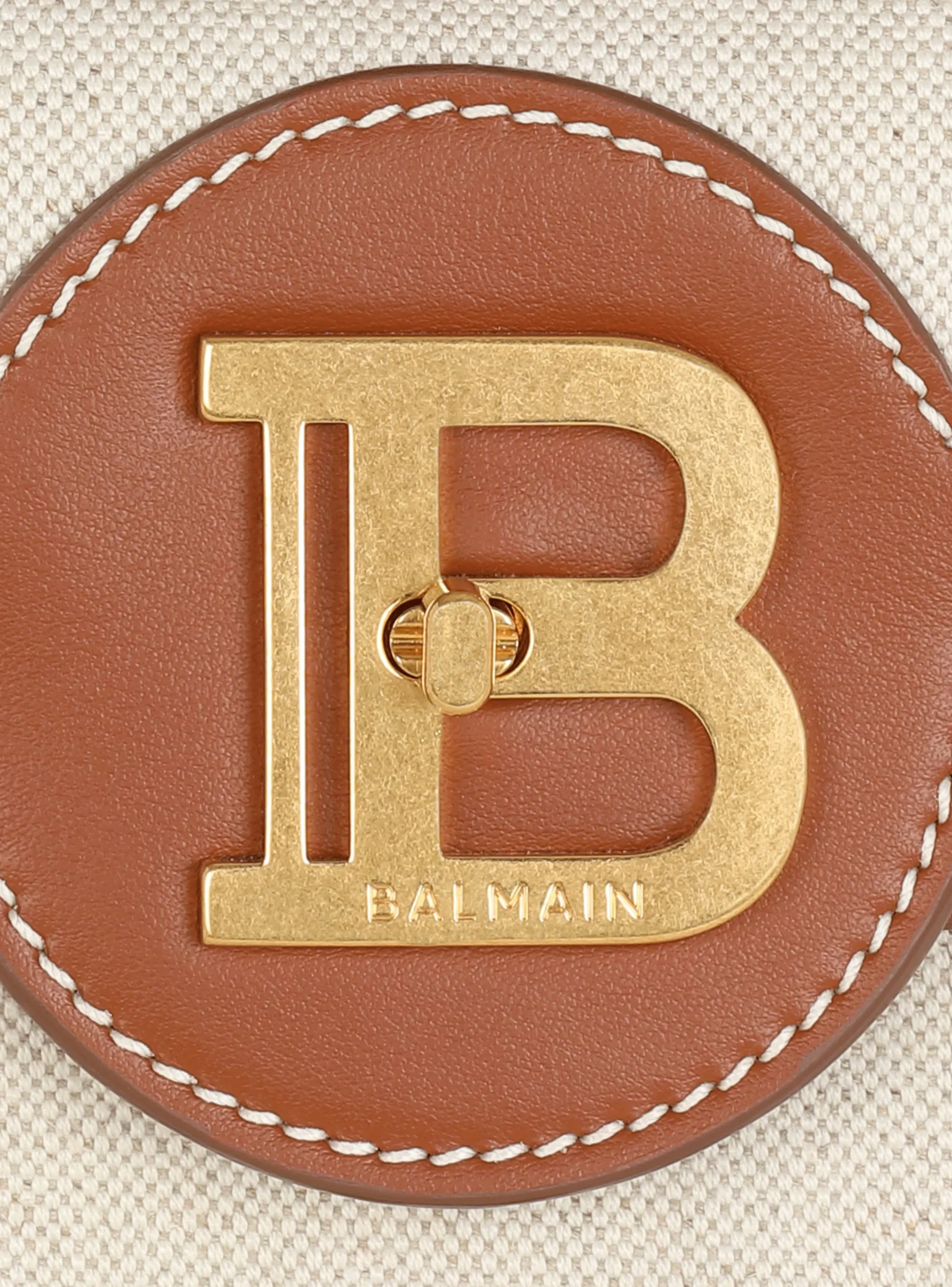 Women Balmain Ecru Canvas B-Buzz 23 Bag With Leather Panels