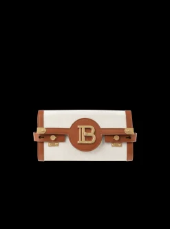 Women Balmain Ecru Canvas B-Buzz 23 Clutch With Brown Leather Panels