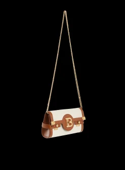 Women Balmain Ecru Canvas B-Buzz 23 Clutch With Brown Leather Panels