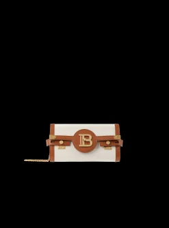 Women Balmain Ecru Canvas B-Buzz 23 Clutch With Brown Leather Panels