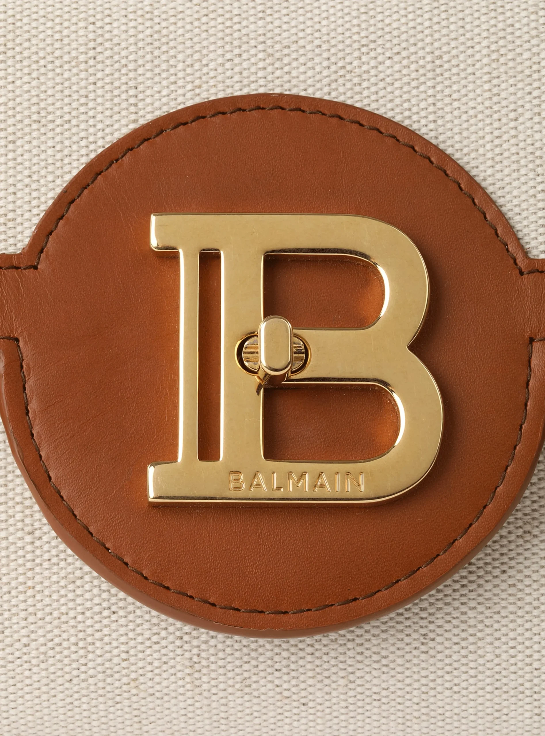Women Balmain Ecru Canvas B-Buzz 23 Clutch With Brown Leather Panels