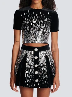Women Balmain Embellished Crop Top
