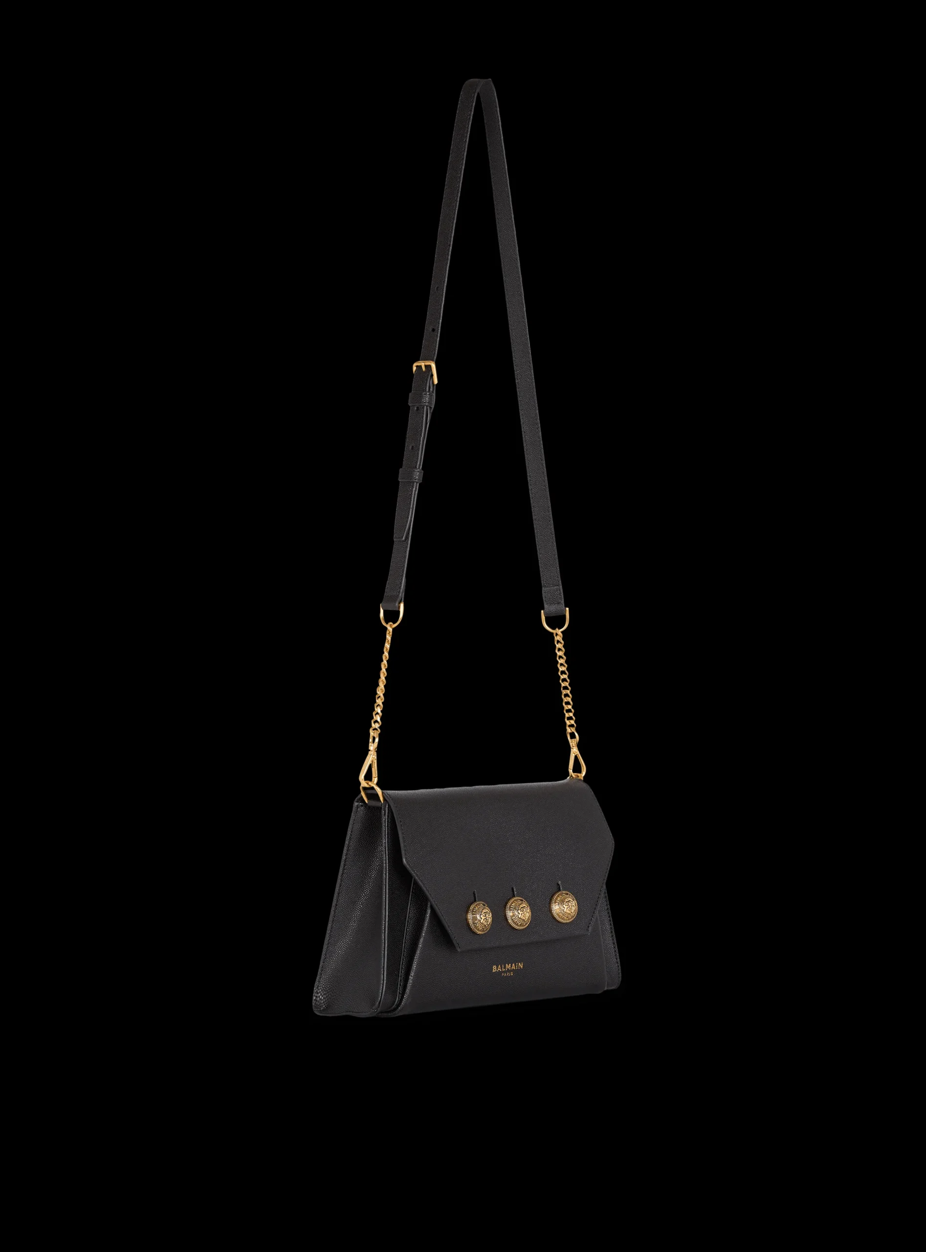 Women Balmain Emblème Flap Grained Calfskin Bag