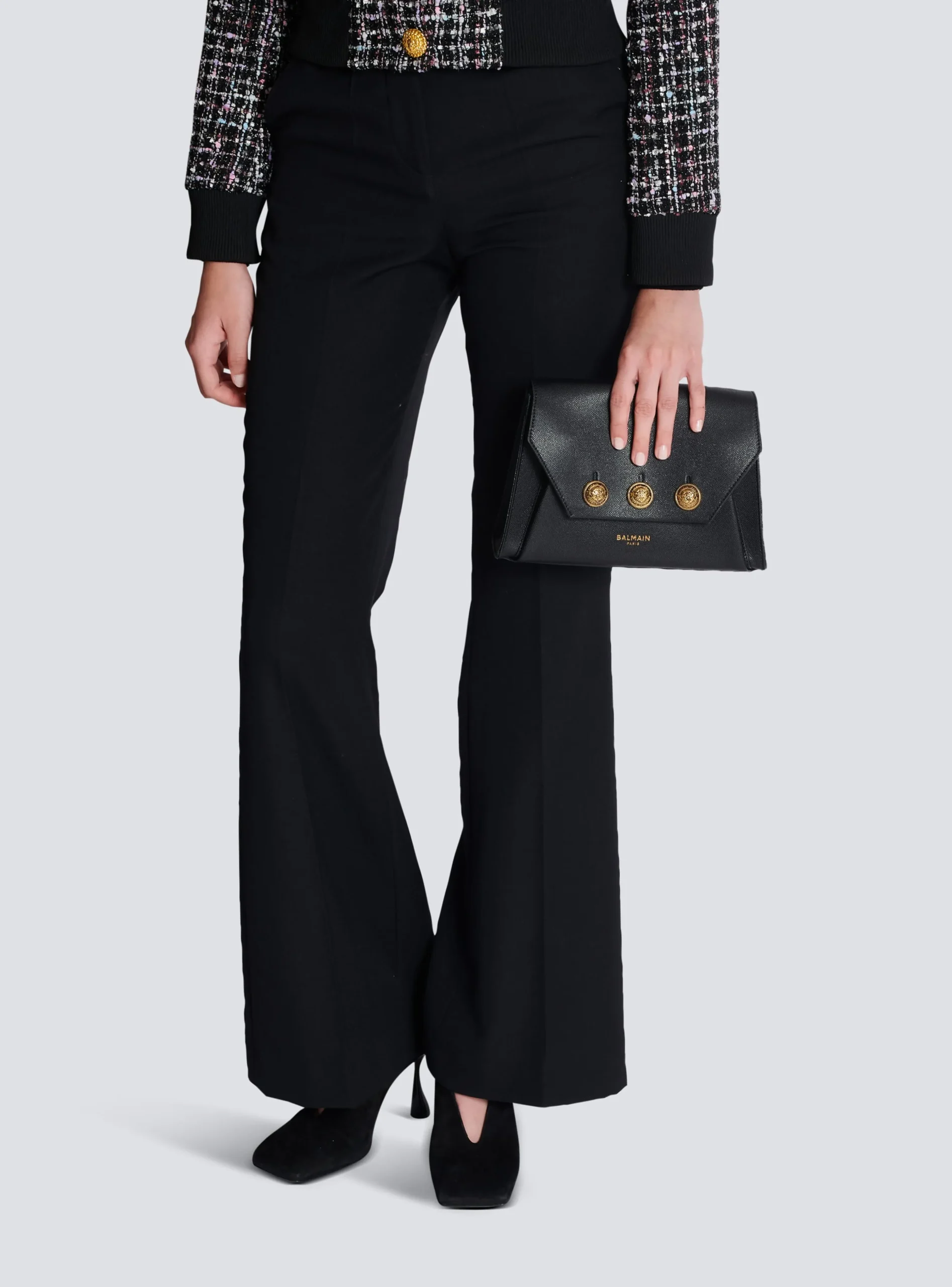 Women Balmain Emblème Flap Grained Calfskin Bag