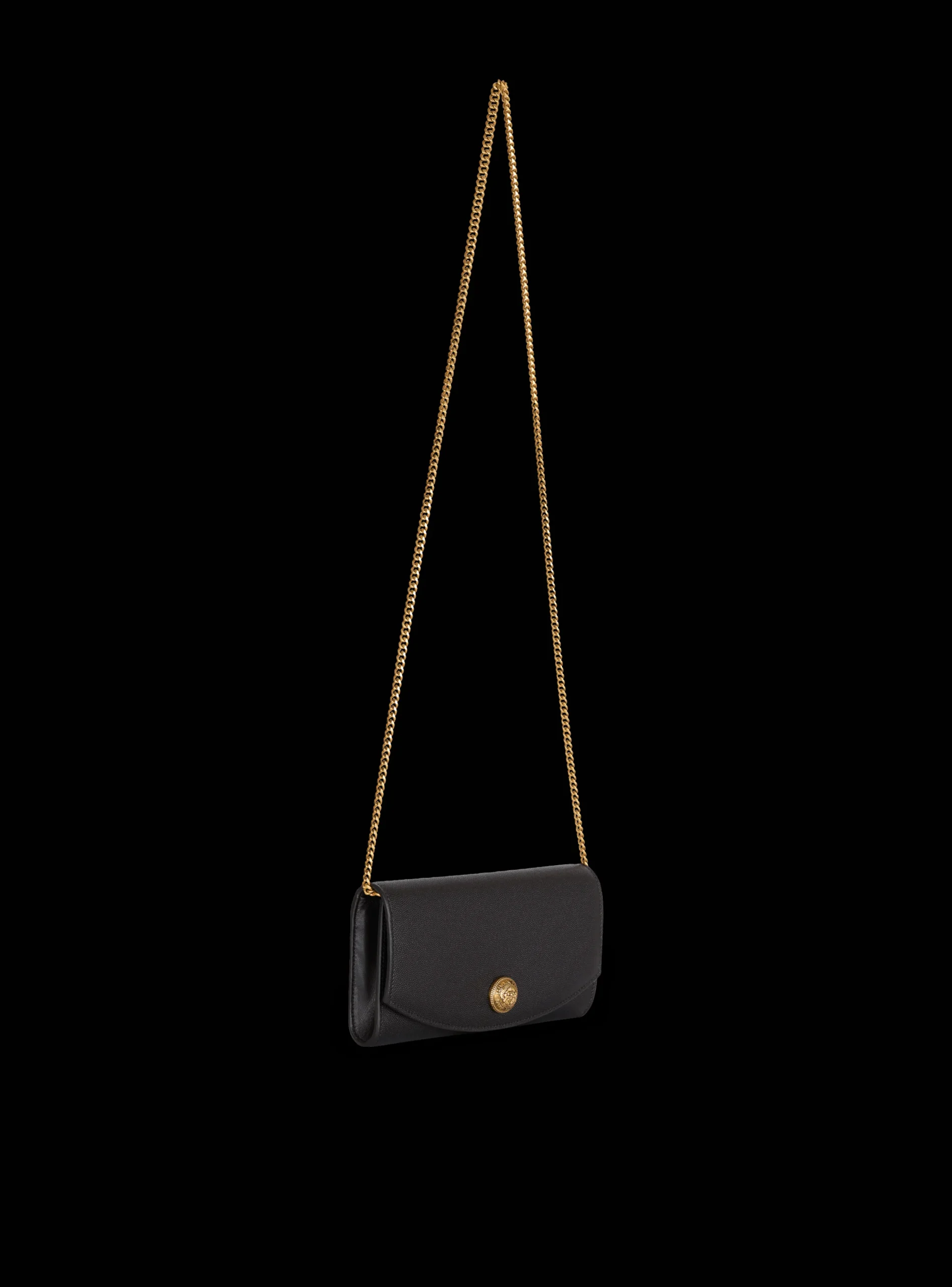Women Balmain Emblème Grained Calfskin Clutch