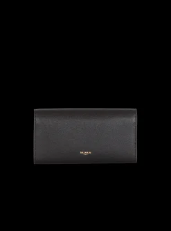 Women Balmain Emblème Grained Calfskin Clutch