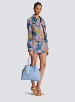 Women Balmain Embl&egrave;me Grained Calfskin Tote Bag