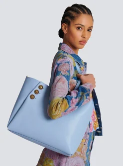 Women Balmain Emblème Grained Calfskin Tote Bag