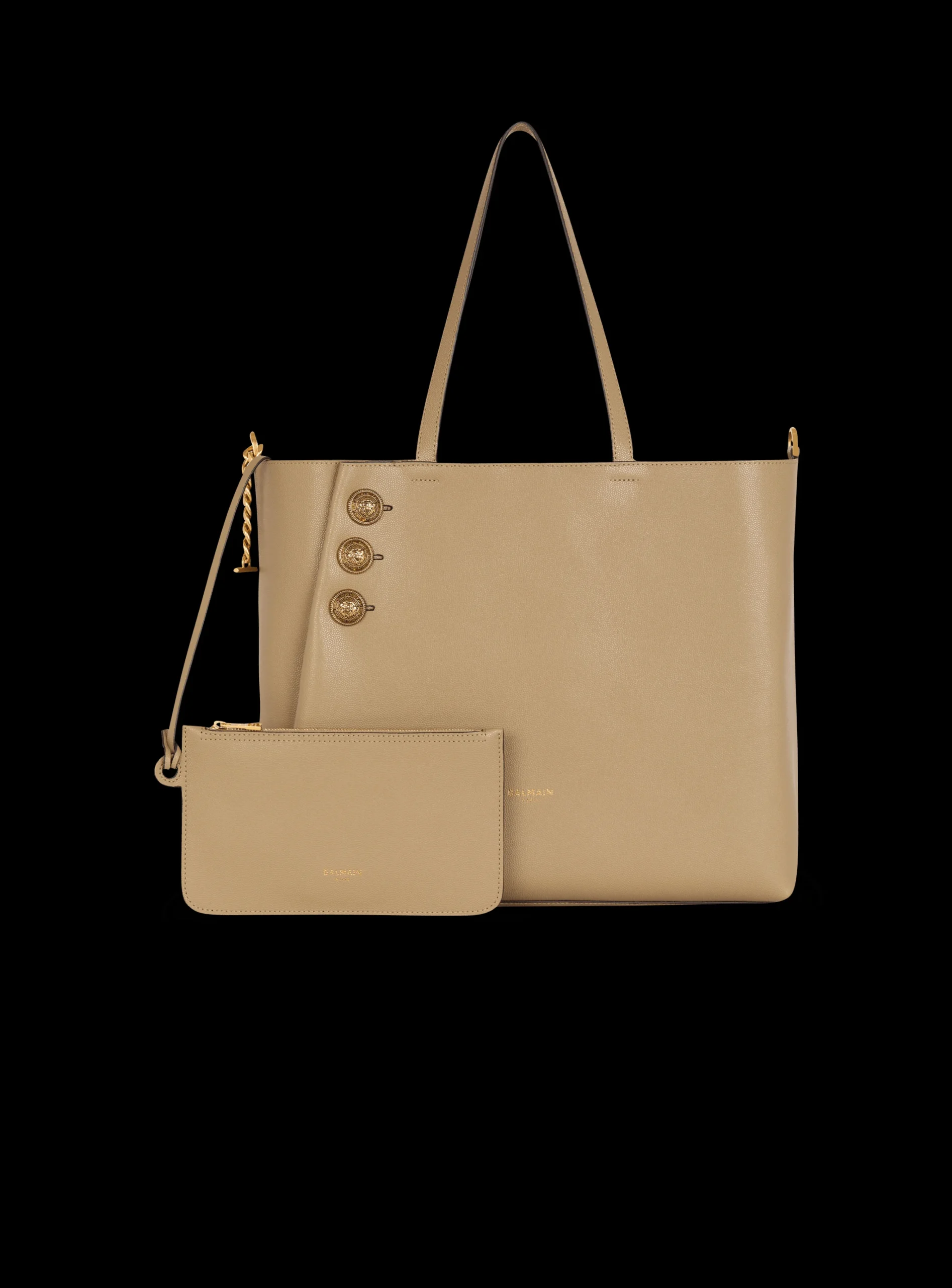 Women Balmain Emblème Grained Calfskin Tote Bag