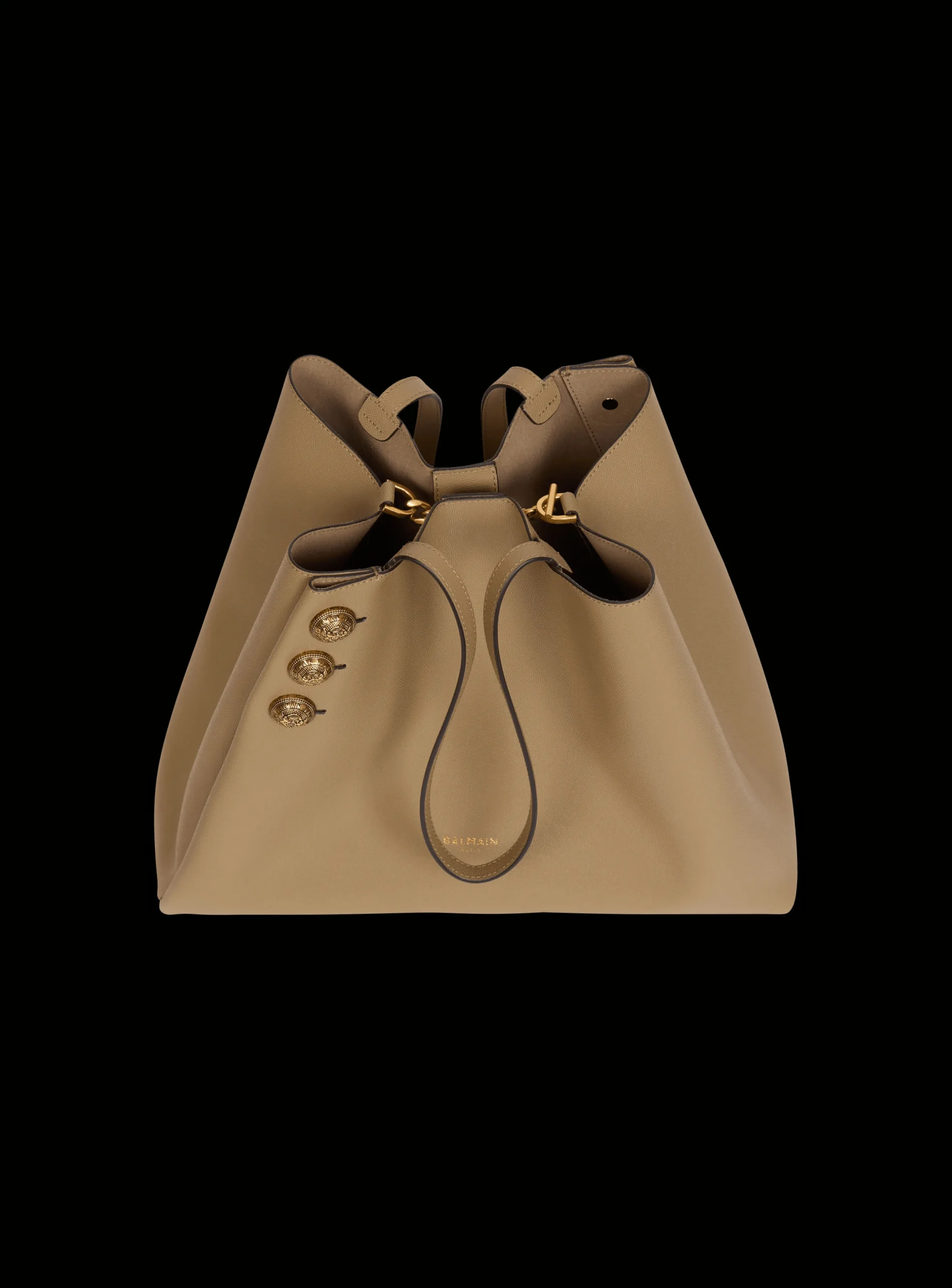 Women Balmain Emblème Grained Calfskin Tote Bag