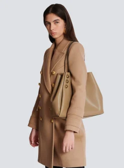 Women Balmain Emblème Grained Calfskin Tote Bag
