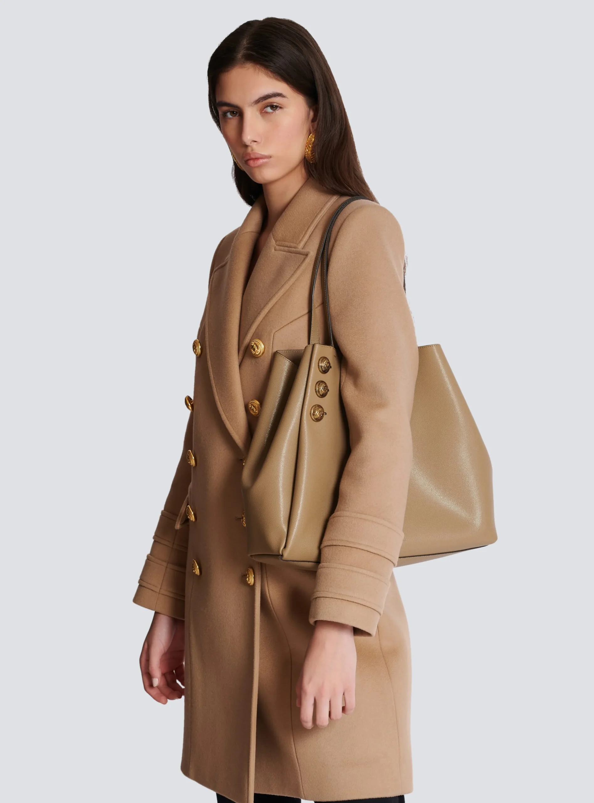 Women Balmain Emblème Grained Calfskin Tote Bag