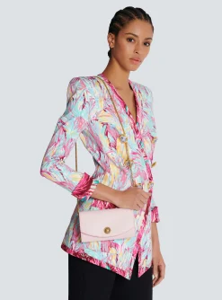 Women Balmain Emblème Grained Calfskin Clutch