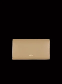 Women Balmain Emblème Grained Calfskin Clutch