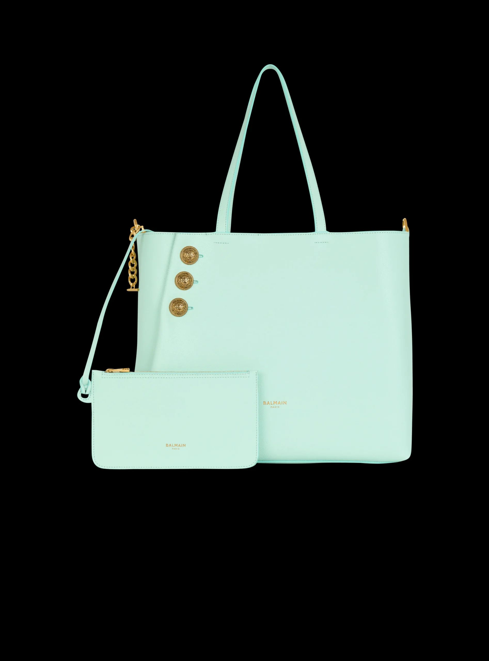 Women Balmain Emblème Grained Calfskin Tote Bag