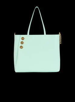 Women Balmain Emblème Grained Calfskin Tote Bag