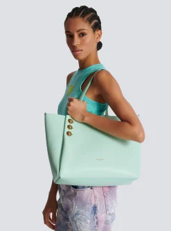 Women Balmain Emblème Grained Calfskin Tote Bag