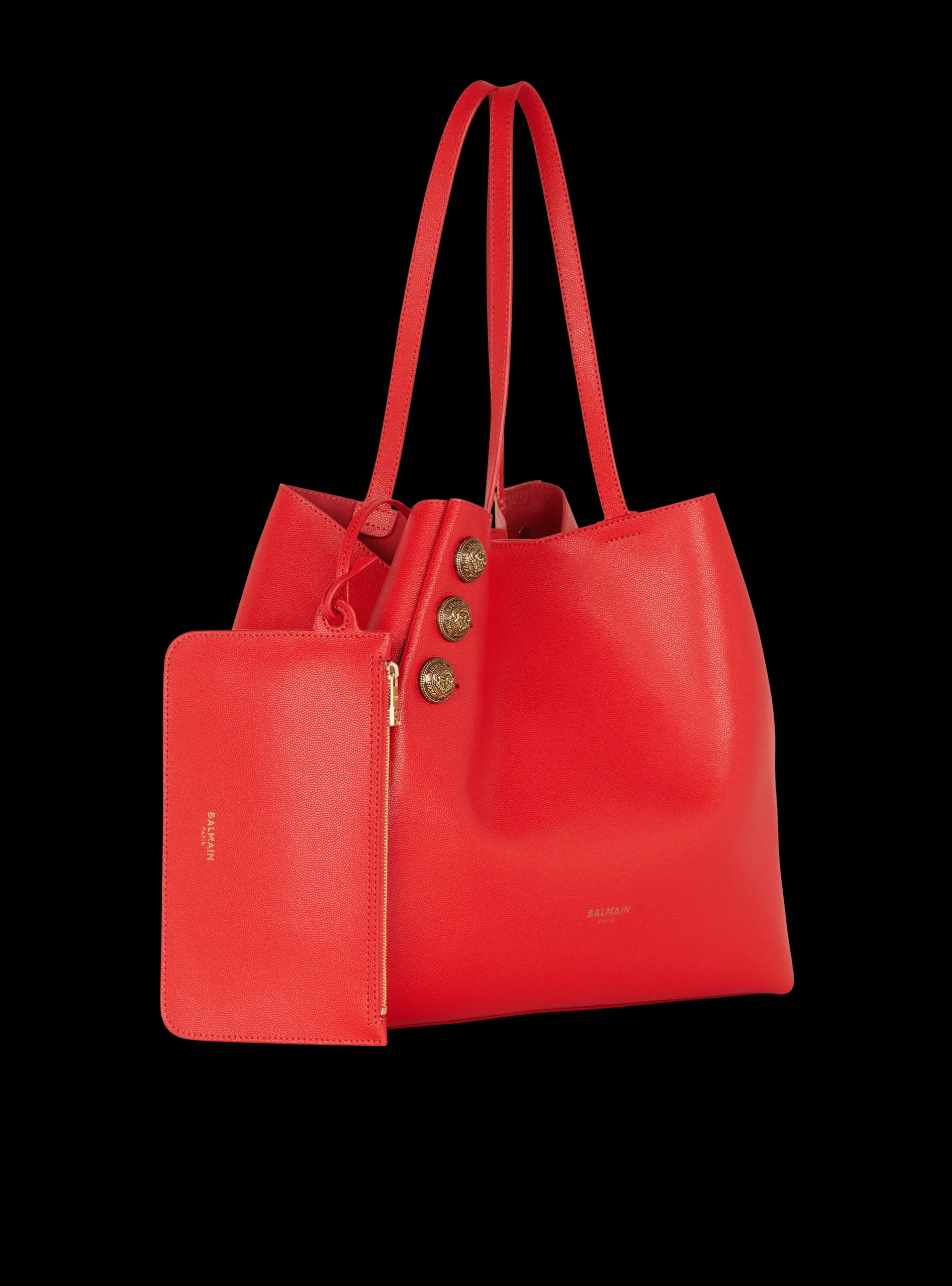 Women Balmain Emblème Grained Leather Tote Bag