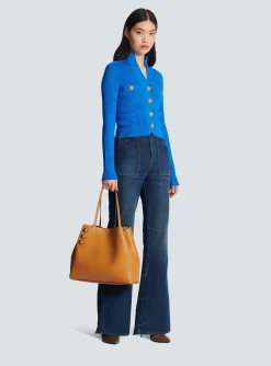Women Balmain Embl&egrave;me Grained Leather Tote Bag