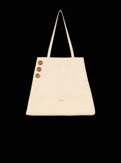 Women Balmain Embl&egrave;me Grained Leather Tote Bag