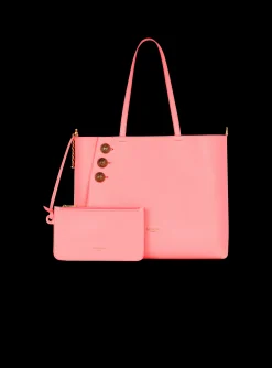 Women Balmain Embl&egrave;me Grained Leather Tote Bag