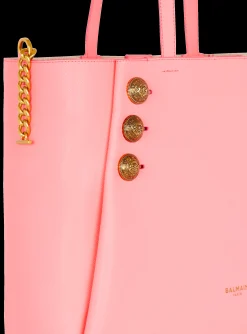 Women Balmain Embl&egrave;me Grained Leather Tote Bag