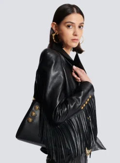 Women Balmain Embl&egrave;me Handbag In Grained Leather
