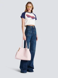 Women Balmain Embl&egrave;me Leather Tote Bag