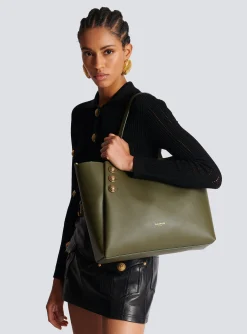 Women Balmain Embl&egrave;me Leather Tote Bag
