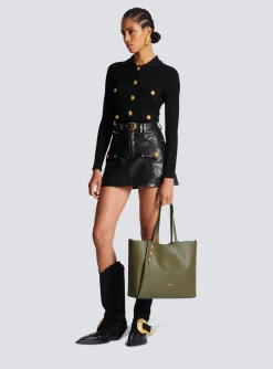 Women Balmain Emblème Leather Tote Bag