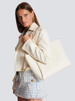 Women Balmain Emblème Leather Tote Bag