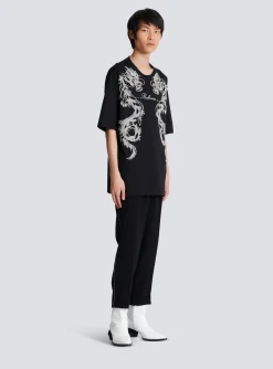 Balmain Embroidered Dragon T-shirt With Rhinestones