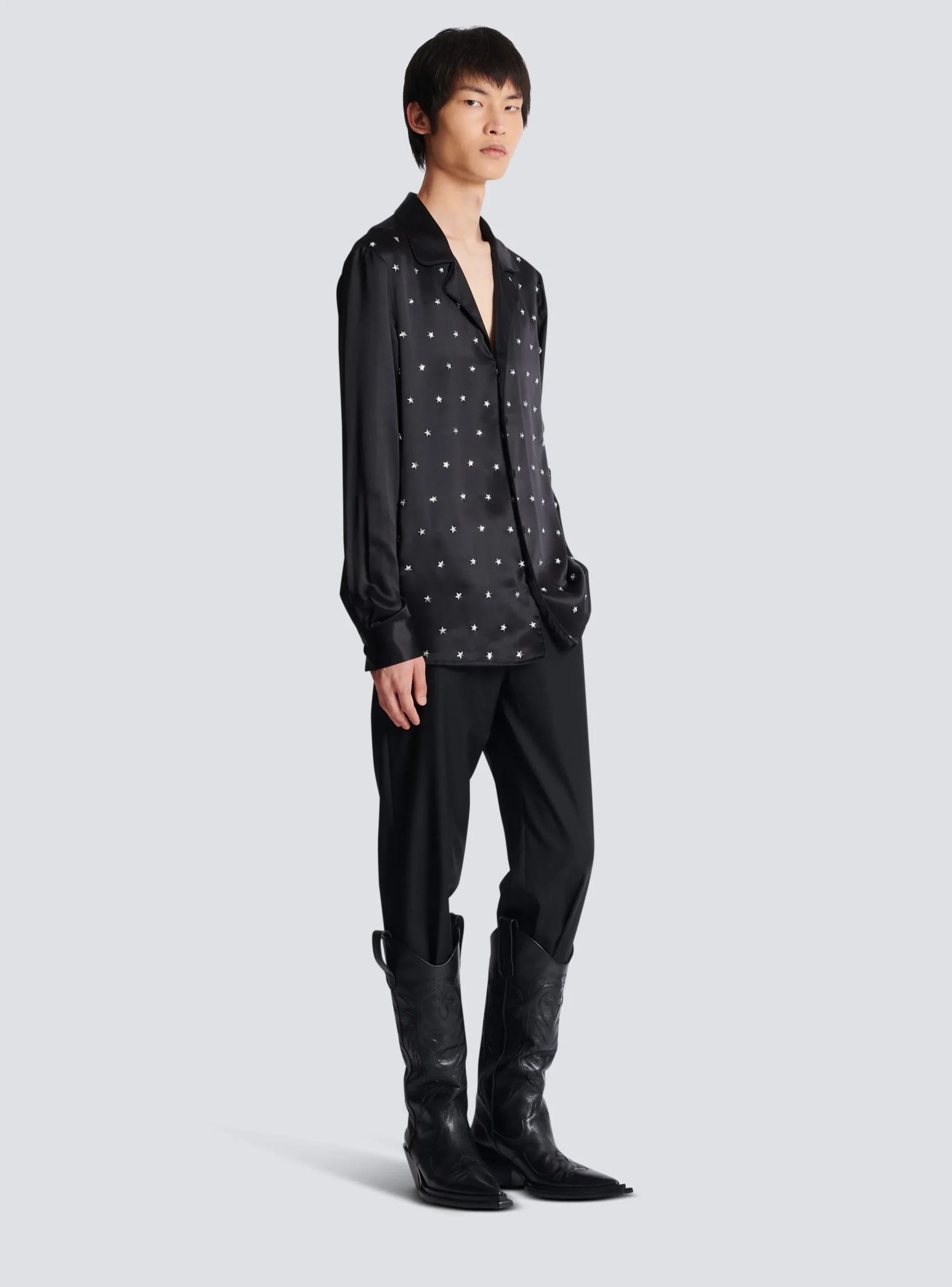 Balmain Embroidered Silk Stars Shirt