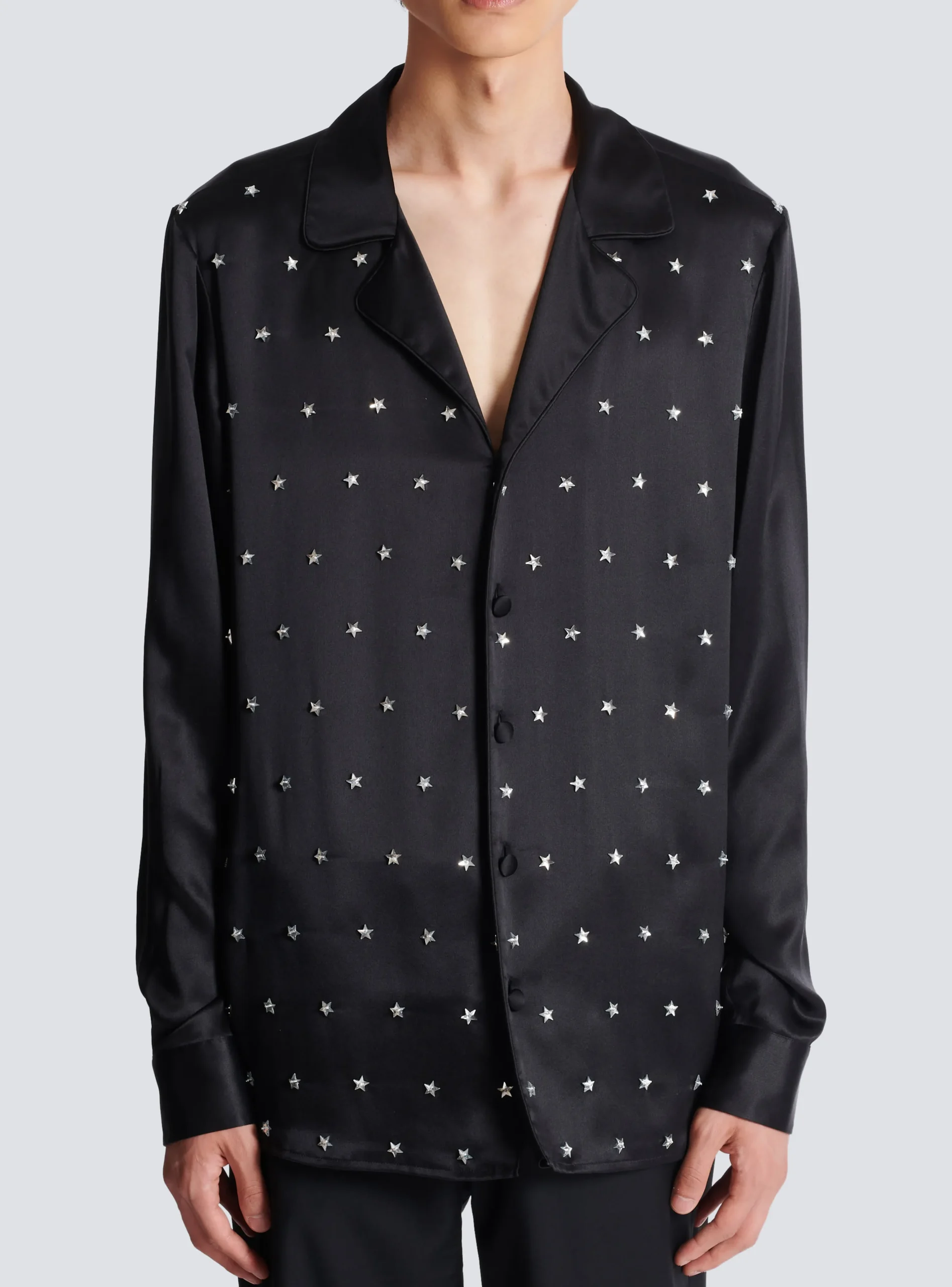 Balmain Embroidered Silk Stars Shirt