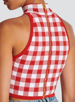 Women Balmain Fine Gingham Knit Tank Top