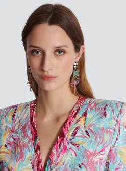 Women Balmain Flamingo Pendant Earrings