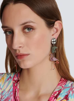 Women Balmain Flamingo Pendant Earrings
