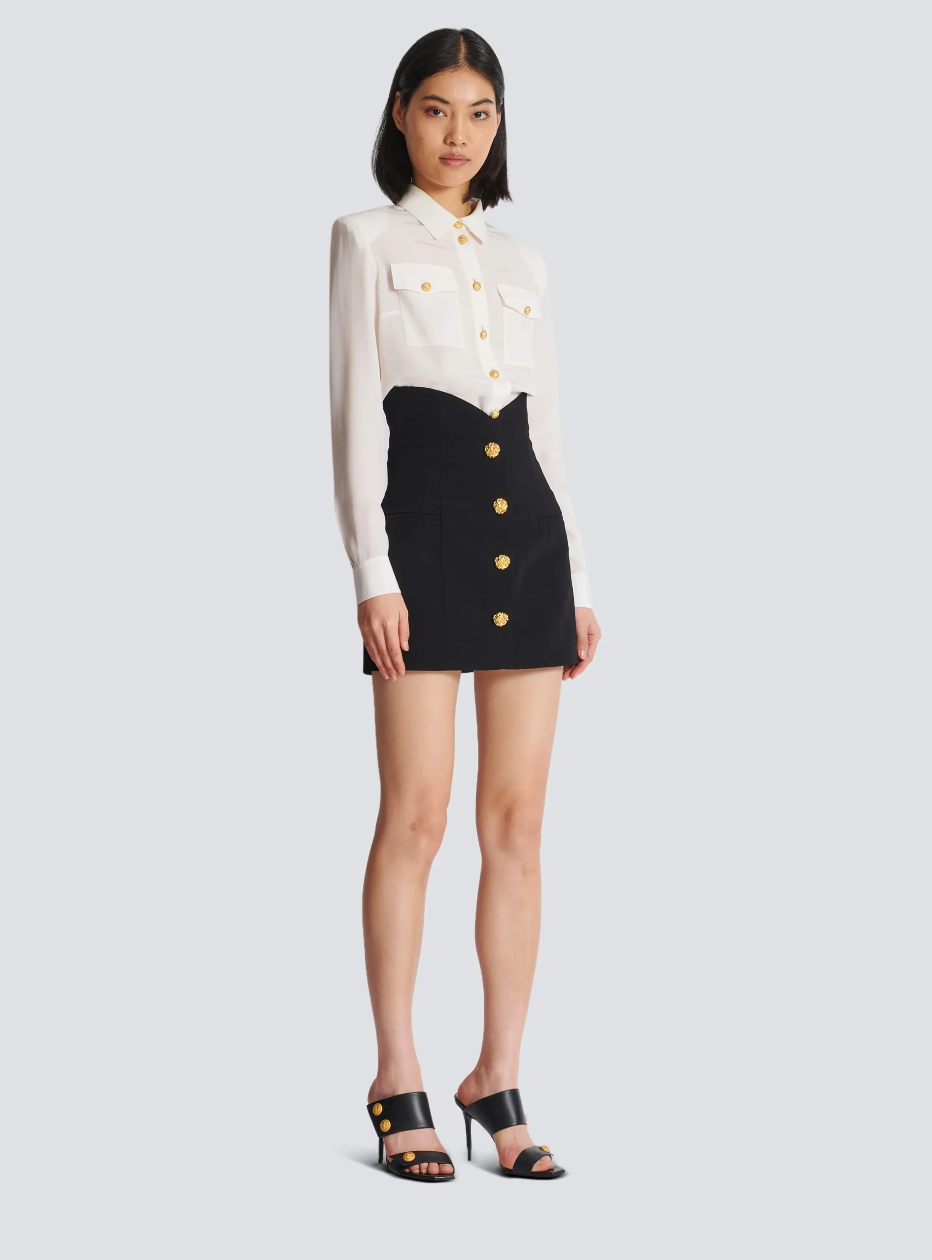 Women Balmain Flared Double Crepe Tulip Skirt