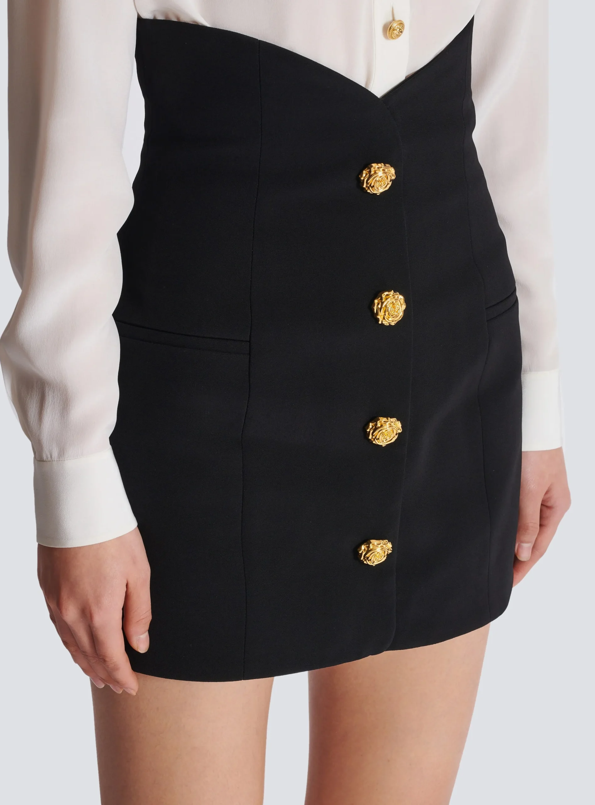 Women Balmain Flared Double Crepe Tulip Skirt