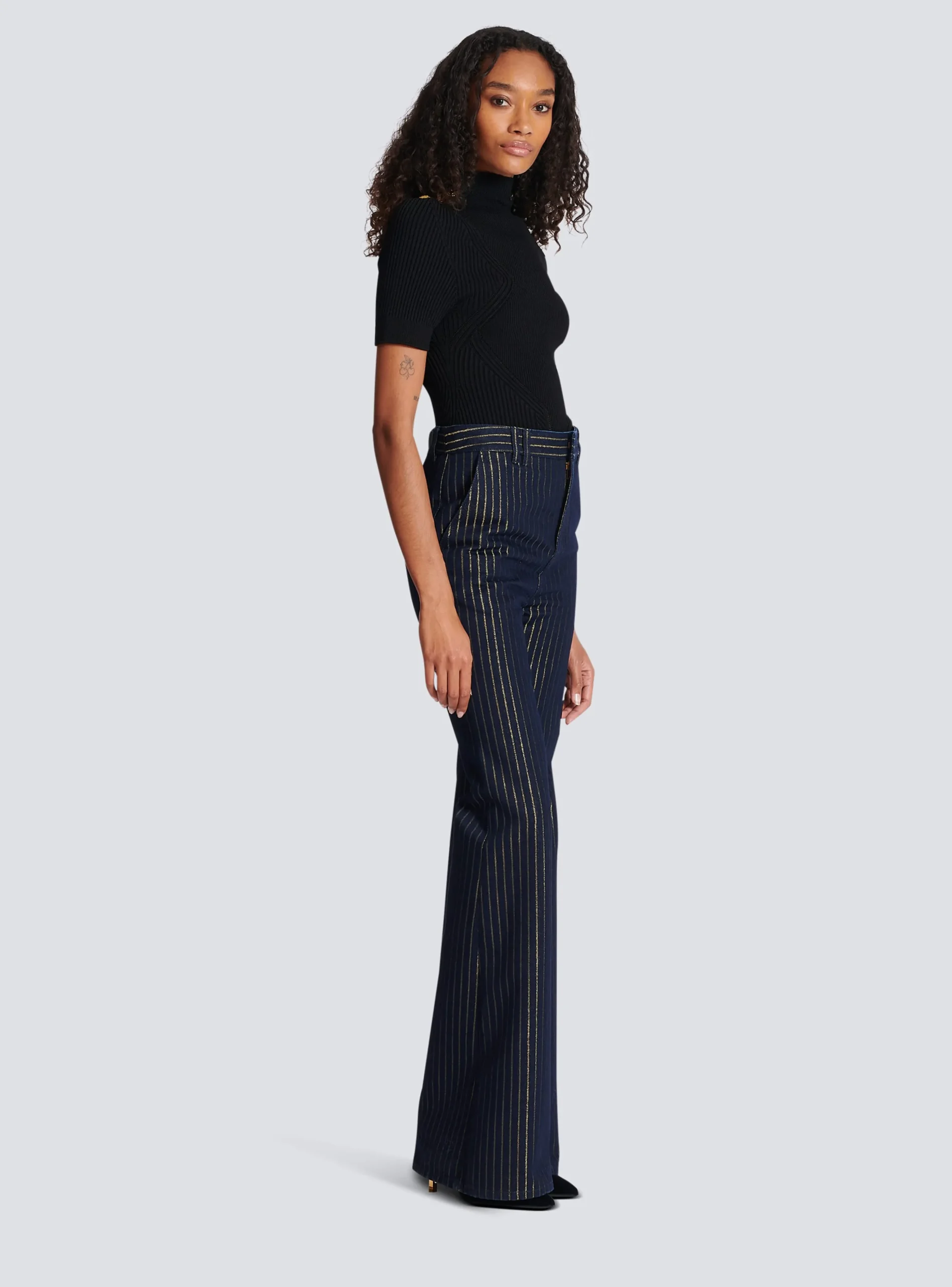 Women Balmain Flared Jeans With Lurex Stripes