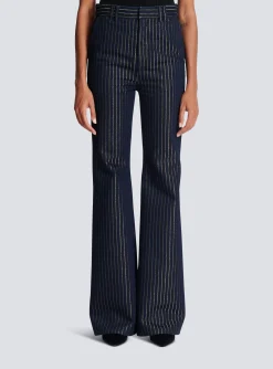 Women Balmain Flared Jeans With Lurex Stripes
