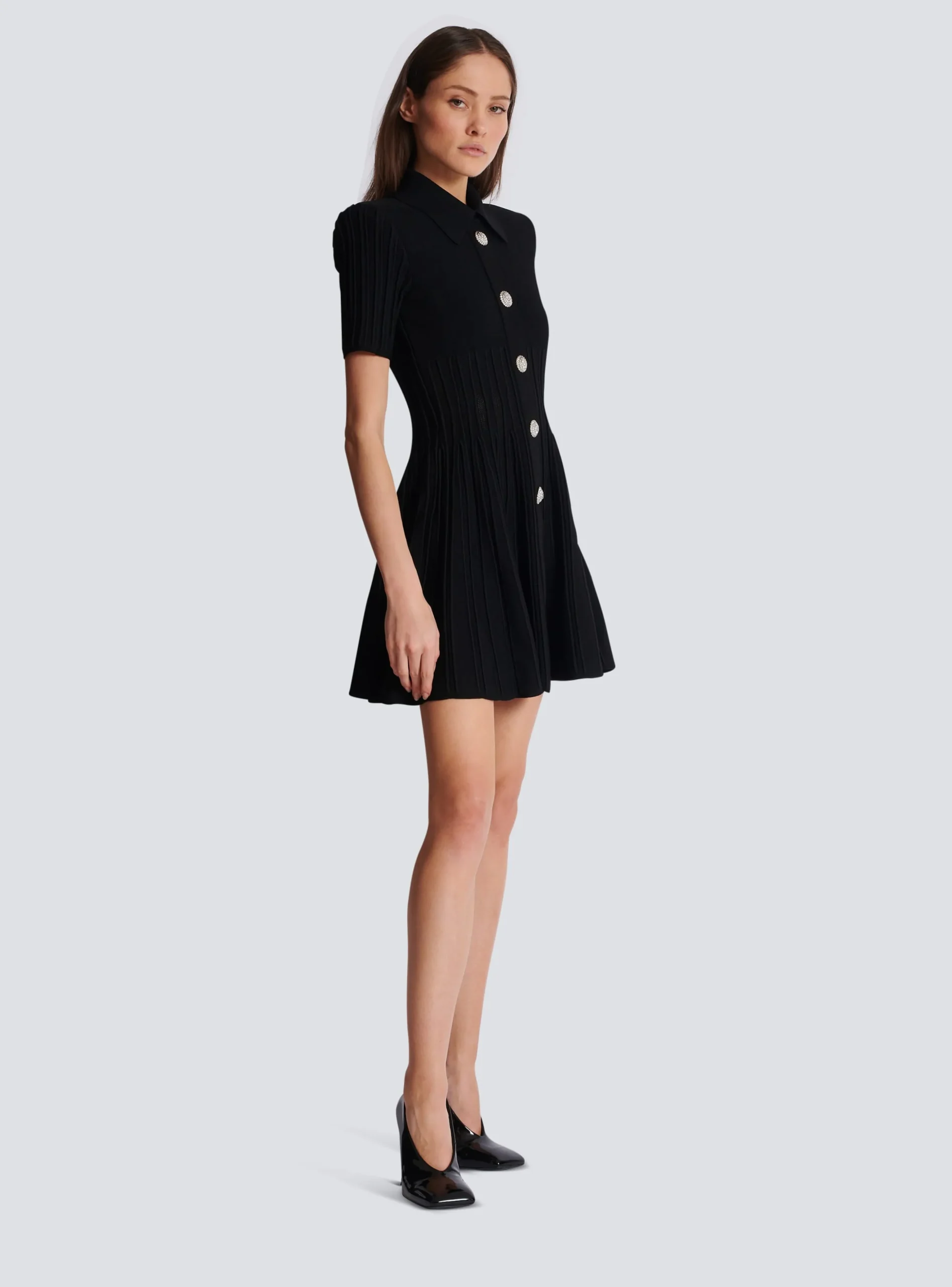 Women Balmain Flared Knit Dress With Buttons
