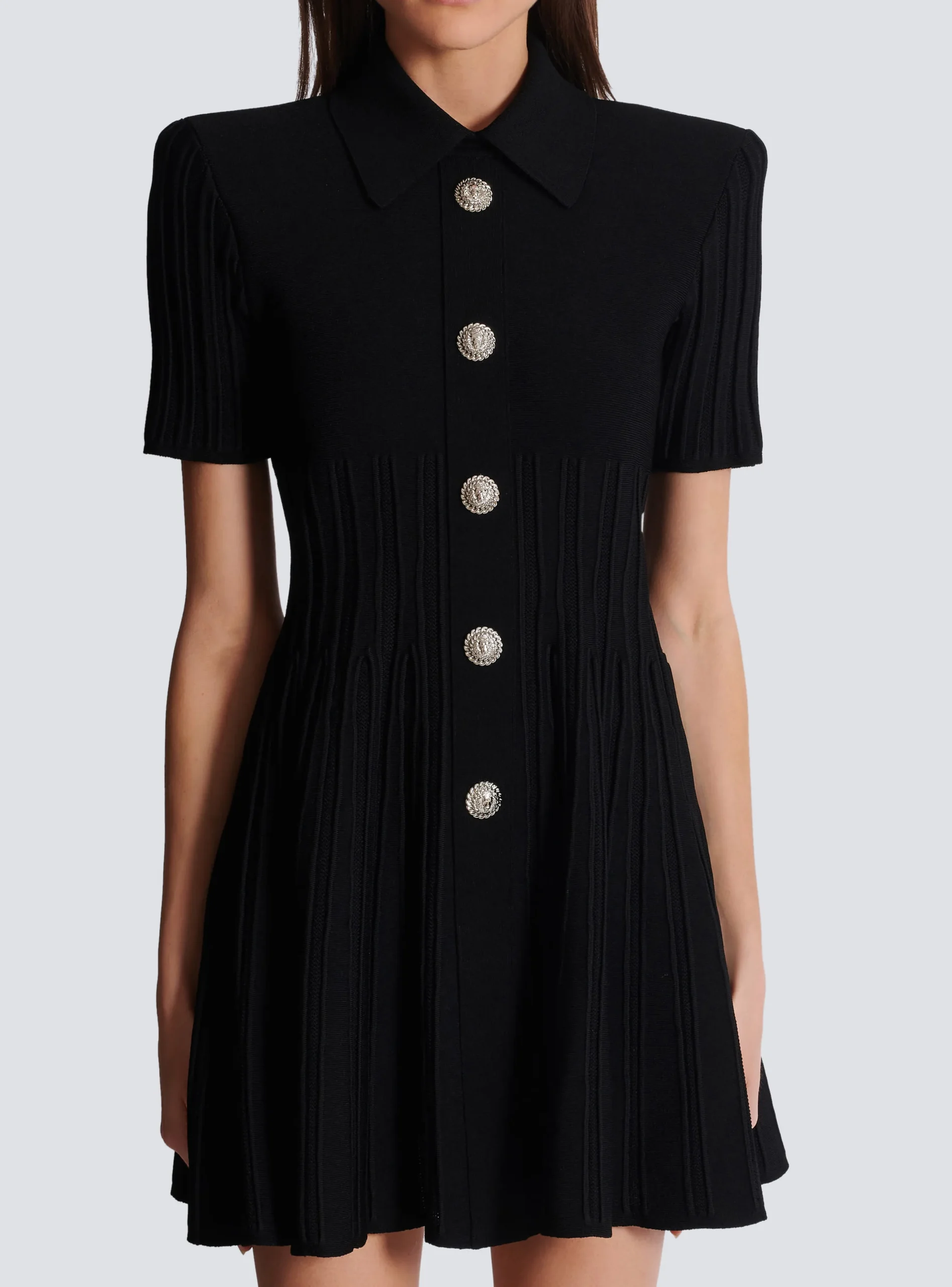 Women Balmain Flared Knit Dress With Buttons