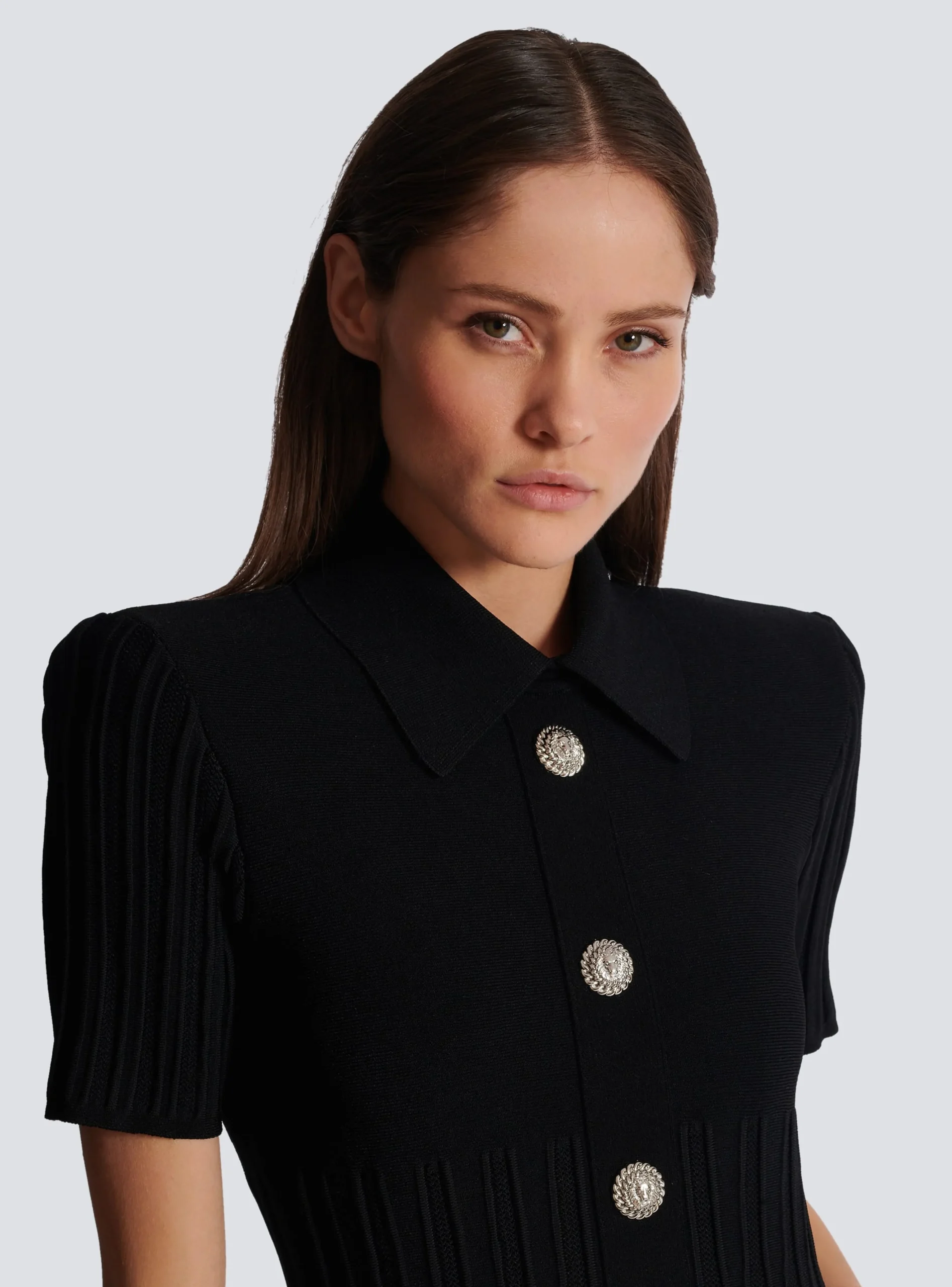 Women Balmain Flared Knit Dress With Buttons
